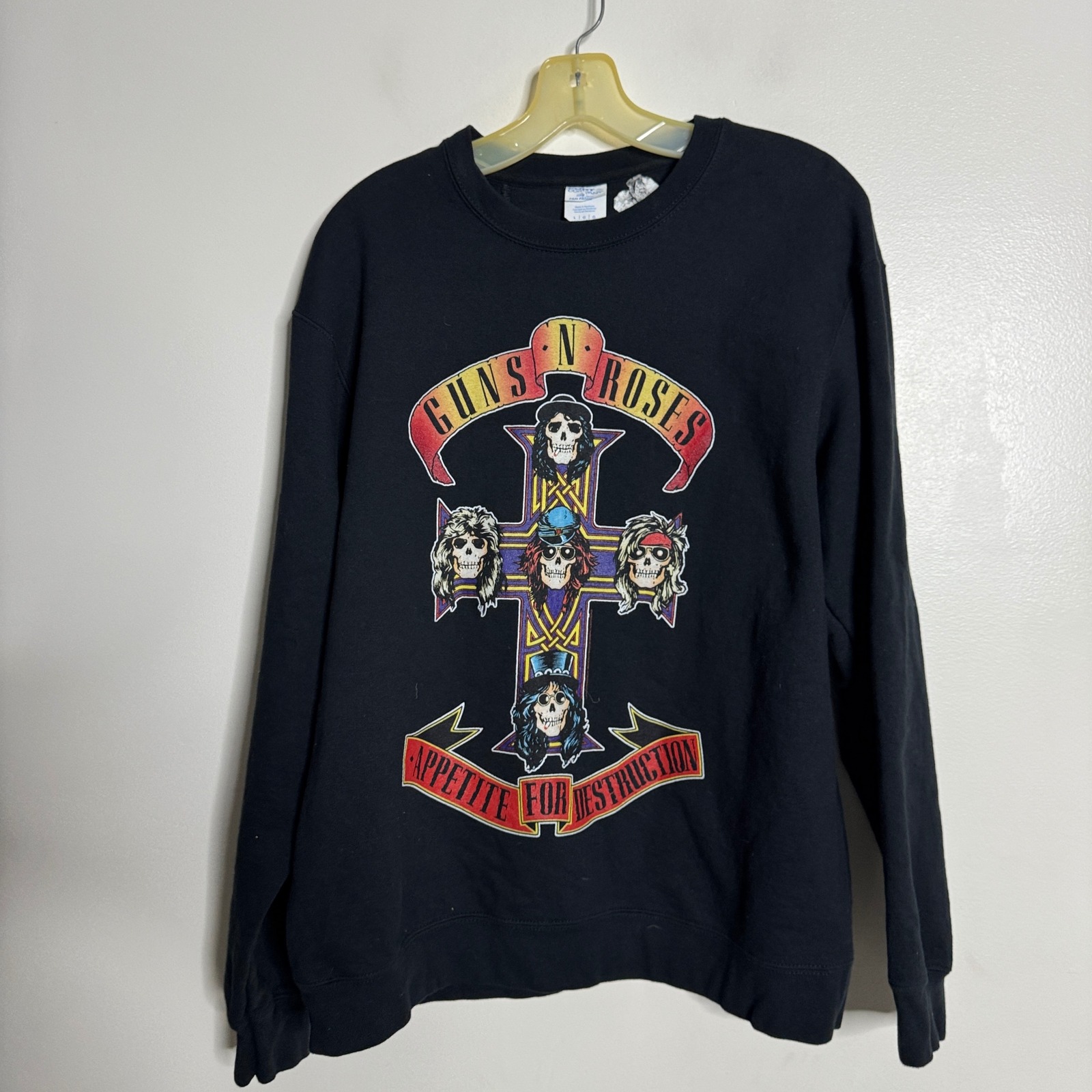 Vtg Guns N Roses Appetite For Destruction Cross Skull Graphic Black Sweatshirt